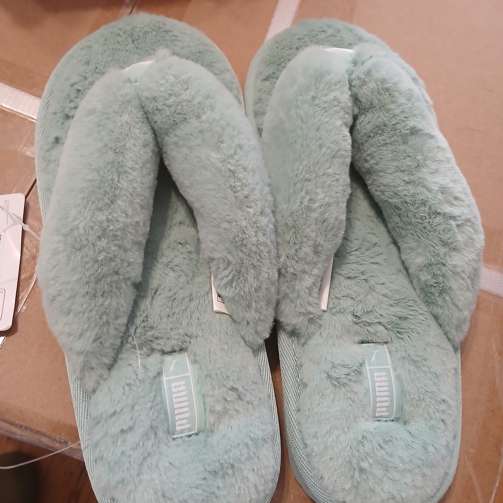 Puma Fuzzy Mint Green Slippers